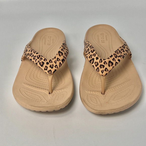 Crocs Women's KADEE Leopard Print Flip Flops Sandals Shoes Size 9 - Picture 3 of 6